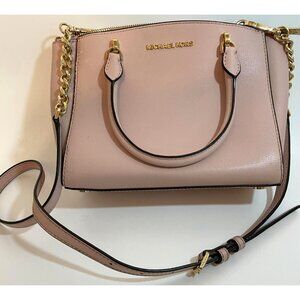 Authentic Michael Kors small pink leather purse satchel crossbody bag chain